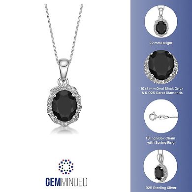 Gemminded Sterling Silver Onyx & Diamond Accents Pendant Necklace