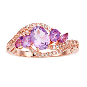 Gemminded 18k Rose Gold 4-Stone Amethyst Ring