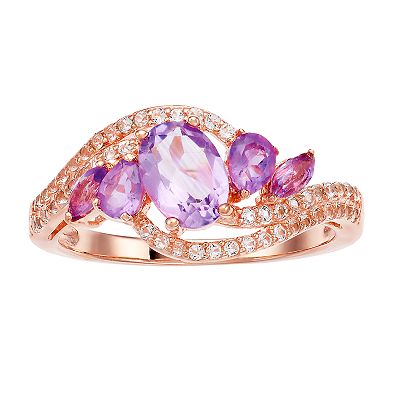 Gemminded 18k Rose Gold 4 Stone Amethyst Ring