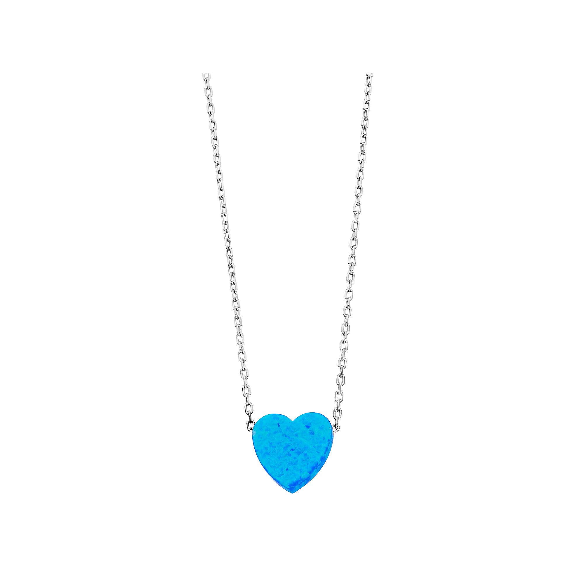 Gemminded Sterling Silver Lab-Created Blue Opal Heart Pendant Necklace, Wo