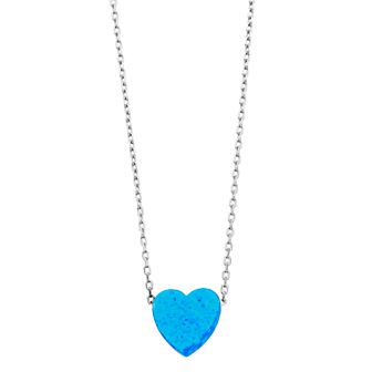 Gemminded Sterling Silver Lab-Created Blue Opal Heart Pendant Necklace