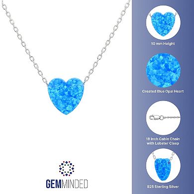 Gemminded Sterling Silver Lab-Created Blue Opal Heart Pendant Necklace