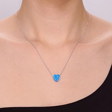 Gemminded Sterling Silver Lab-Created Blue Opal Heart Pendant Necklace