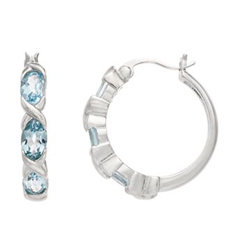 Gemminded Genuine Blue Topaz Silver-Tone Hoop Earrings