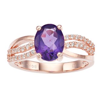 Gemminded 18k Rose Gold Over Silver Amethyst Ring