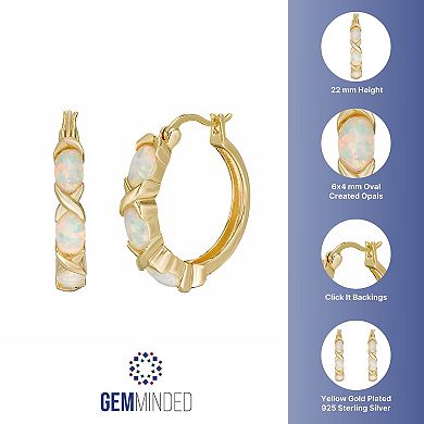 Gemminded 18k Gold Over Silver Lab-Created Opal Hoop Earrings