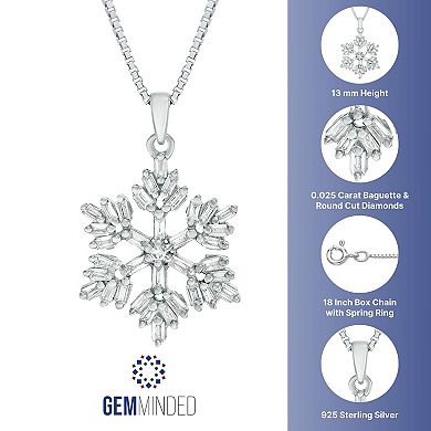 Gemminded Sterling Silver 1/4 Carat T.W. Diamond Snowflake Pendant Necklace