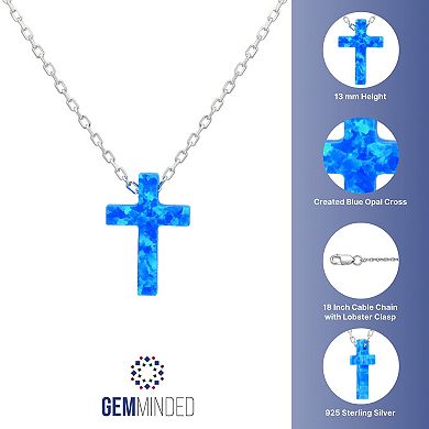 Gemminded Sterling Silver Lab-Created Blue Opal Cross Pendant Necklace