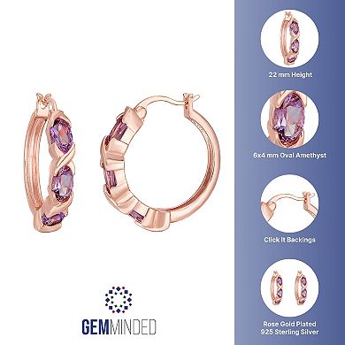 Gemminded 18 Rose Gold Over Silver Amethyst Hoop Earrings