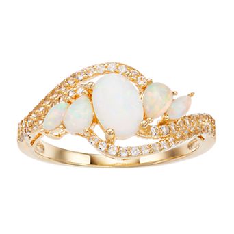 Gemminded Gold Over Silver Lab-Created Opal 3-Stone Bypass Ring