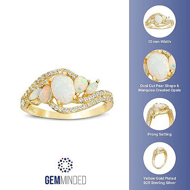 Gemminded Gold Over Silver Lab-Created Opal 3-Stone Bypass Ring