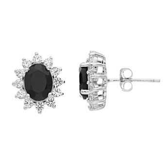 Gemminded Silver Tone Black Onyx Stud Earrings
