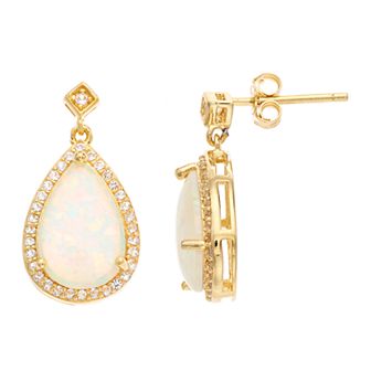 Gemminded 18k Gold Over Silver Lab-Created Opal Drop Earrings