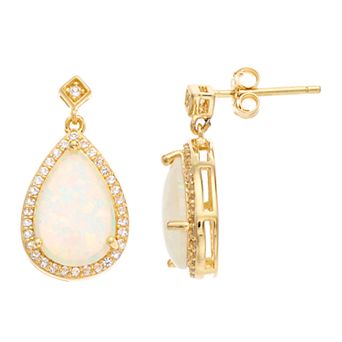 Gemminded 18k Gold Over Silver Lab-Created Opal Drop Earrings