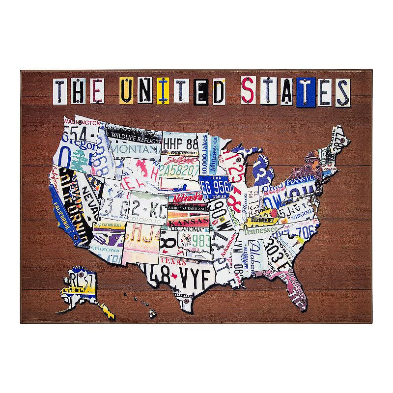 Floordecor USA United States License Plate Map Rug, Brown, 5X7 Ft