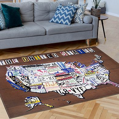 Floordecor USA 5' x 7' United States License Plate Map Rug