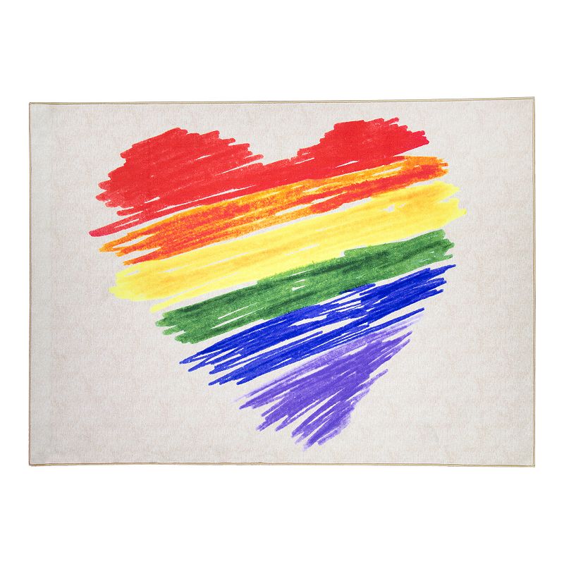 Floordecor USA Pride Rainbow Brushstroke Heart Rug, Multicolor, 5X7 Ft
