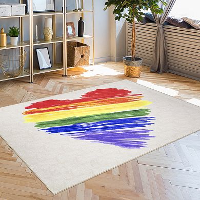 Floordecor USA Pride Rainbow Brushstroke Heart Rug