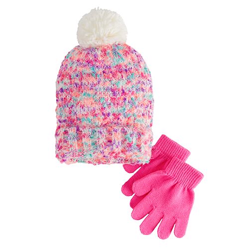 toddler girl chenille hat and mitten set