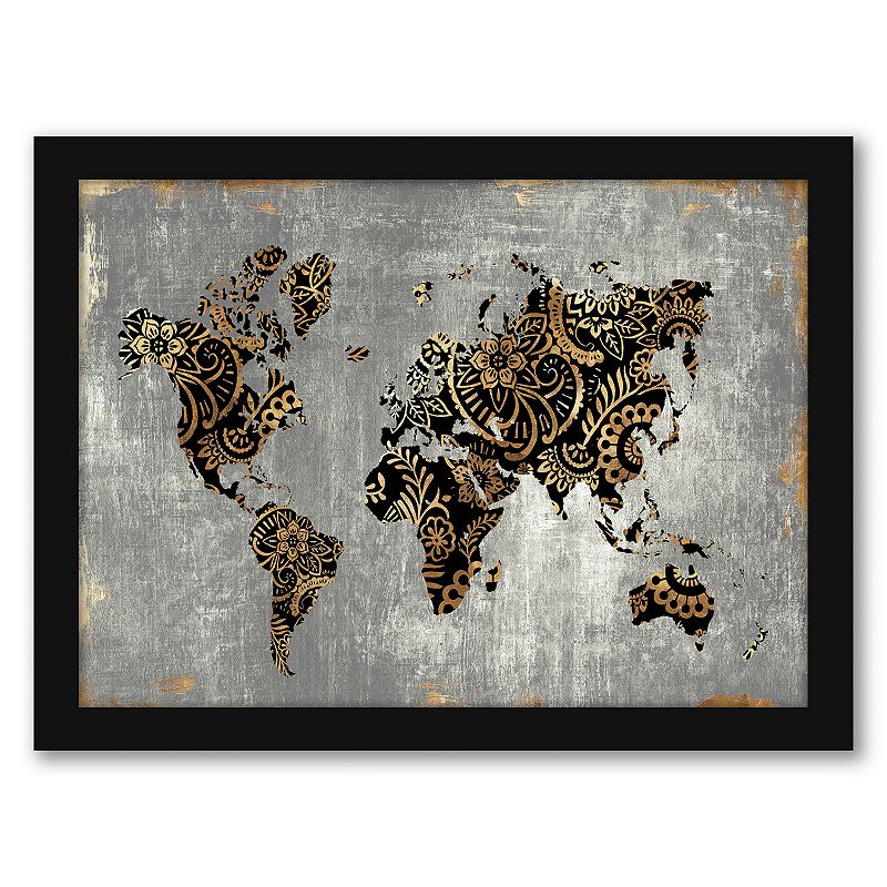 Americanflat Gold World Map by PI Creative Art, Black, 25X19