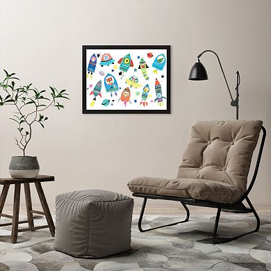 Americanflat "Cute Space Ships With Animals" Framed Wall Art