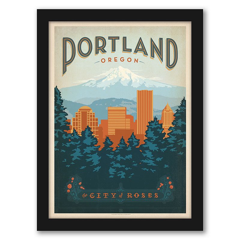 Americanflat Portland Oregon Framed Wall Art, Multicolor, 25X19