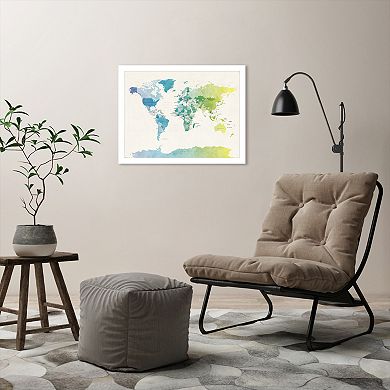 Americanflat "Watercolour Political Map of the World" Framed Wall Art