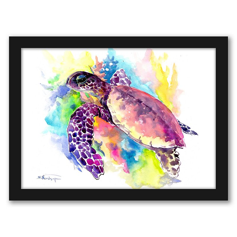 Americanflat Coral Reef Sea Turtle 1 Framed Wall Art, Multicolor, 15X1