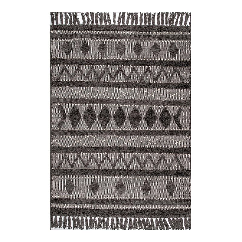 nuLOOM High-Low Durden Geometric Wool Rug, Grey, 7.5X9.5 Ft