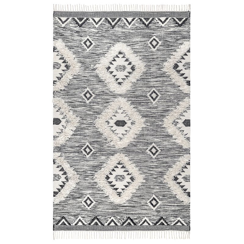 nuLOOM Savannah Moroccan Fringe Wool Rug, Black, 10Ft Sq