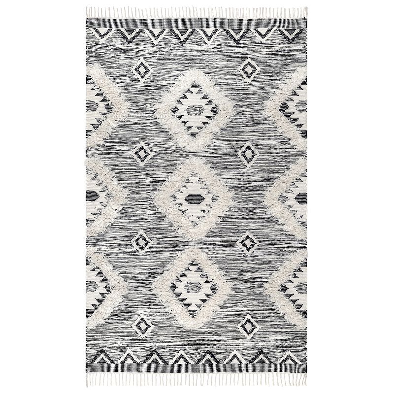 nuLOOM Savannah Moroccan Fringe Wool Rug, Black, 12X18 Ft