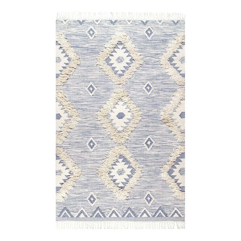 nuLOOM Savannah Moroccan Fringe Wool Rug, Blue, 7.5X9.5 Ft