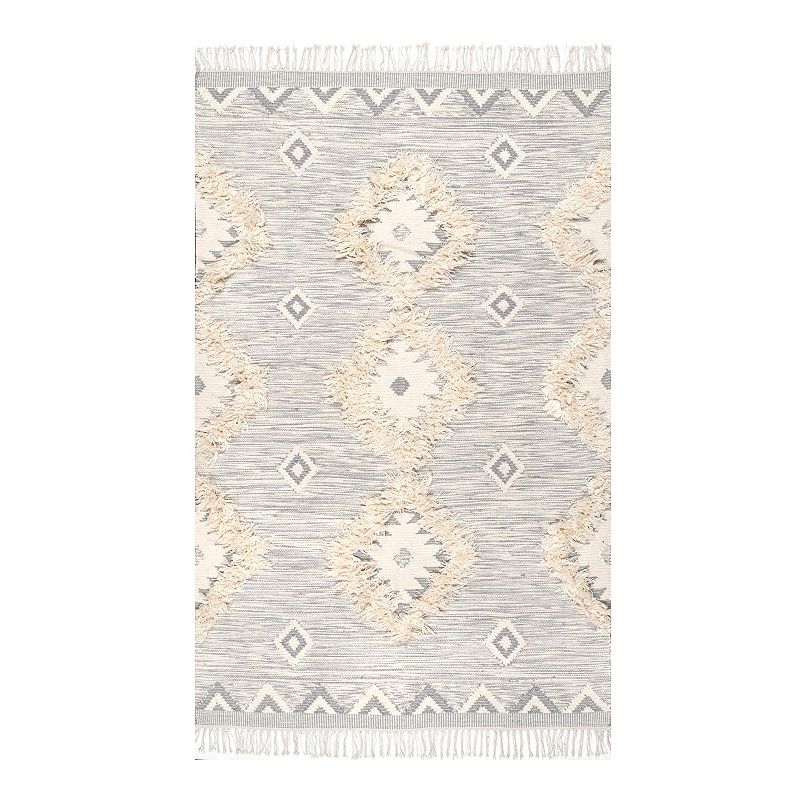 nuLOOM Savannah Moroccan Fringe Wool Rug, Grey, 5X8 Ft