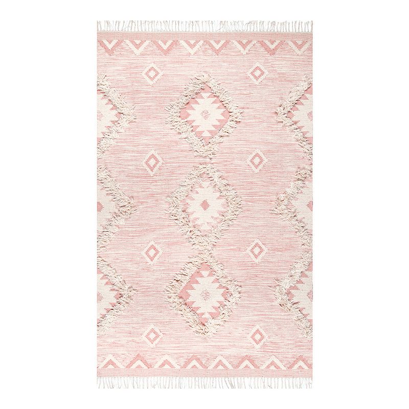 nuLOOM Savannah Moroccan Fringe Wool Rug, Pink, 7.5X9.5 Ft