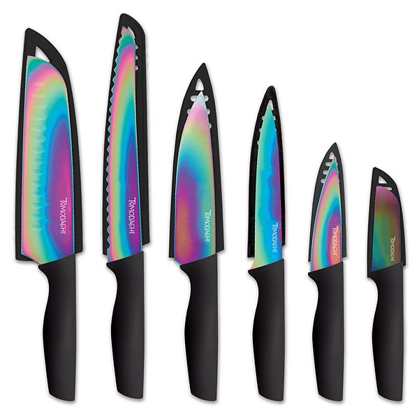 Rainbow Titanium Coating Cutlery Knives Block Set