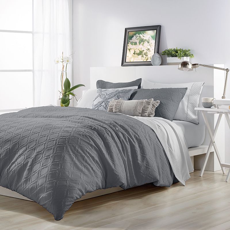 Solid Ogee Microsculpt Comforter Set, Grey, King