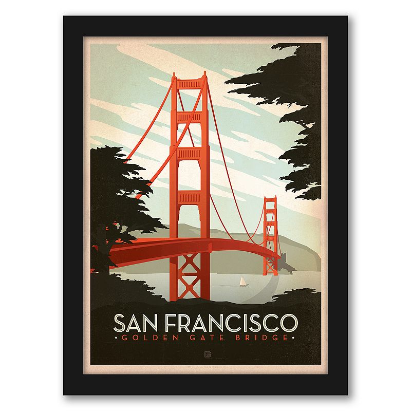 Americanflat Golden Gate Bridge Framed Wall Print, Multicolor, 25X19