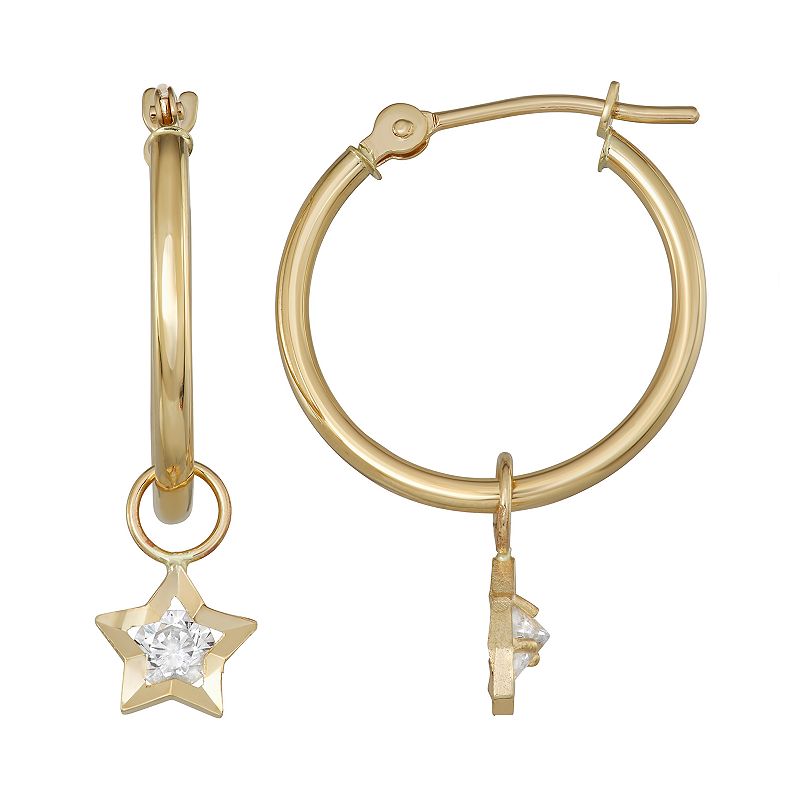 Forever 14K Gold Dangling Star Charm Hoop Earrings, Womens, Yellow