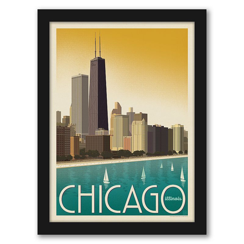 Americanflat Chicago Modern Skyline Framed Wall Art, Multicolor, 15X12