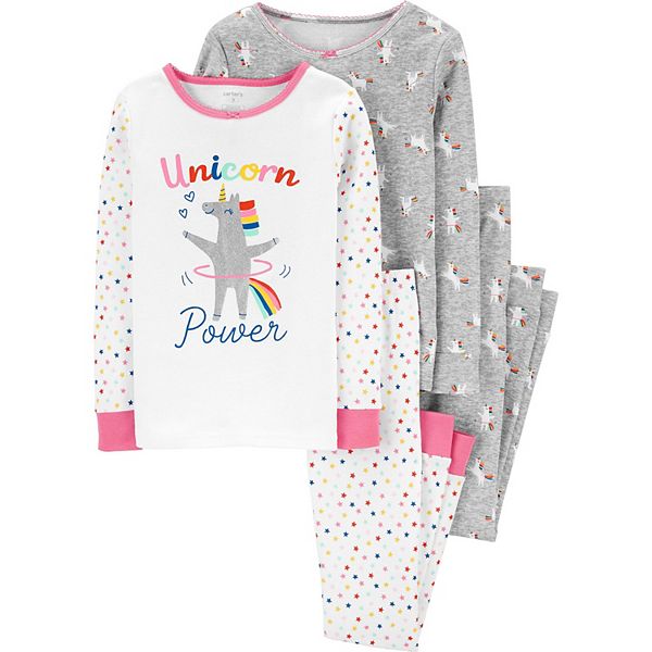 Carters Girls' 4-Piece Panda & Llama Unicorn Snug Fit Cotton PJs NWT pajamas 