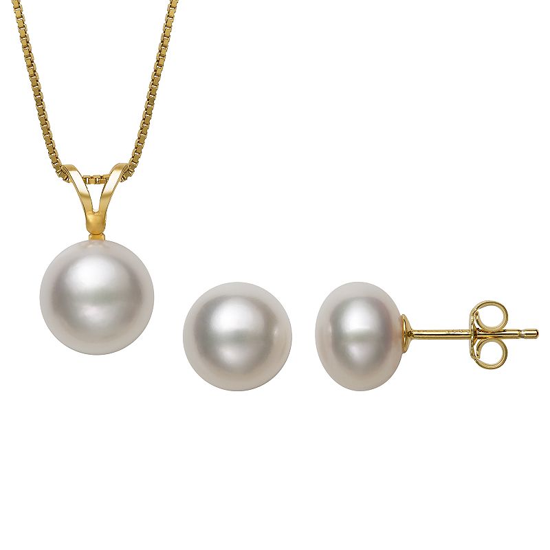 14K Gold over Silver Freshwater Pearl Earring & Pendant Necklace Set, Wome