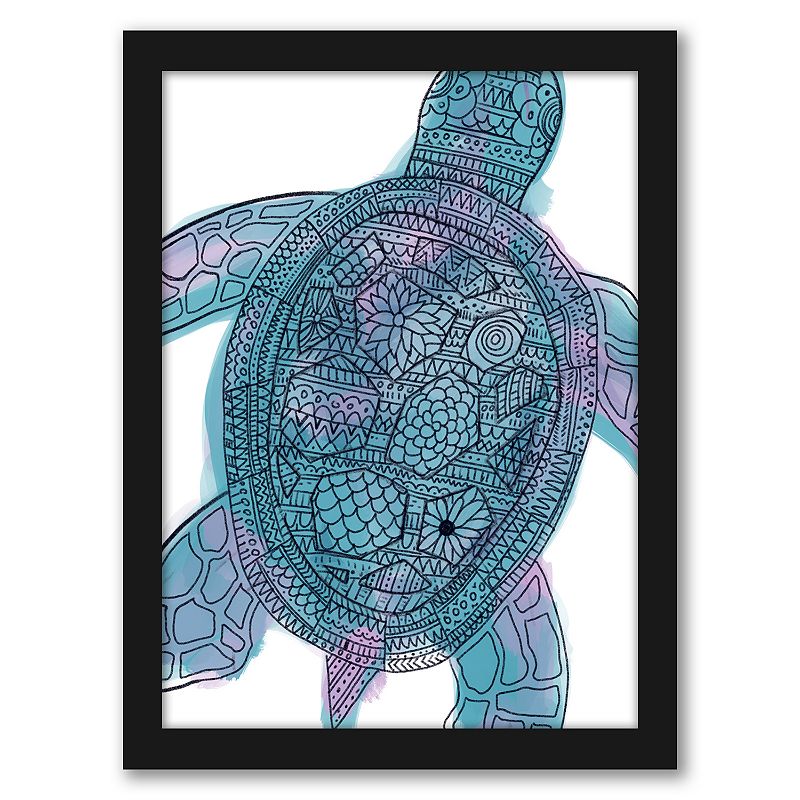 Americanflat Watercolor Tribal Pattern Sea Turtle Framed Wall Art, Mul