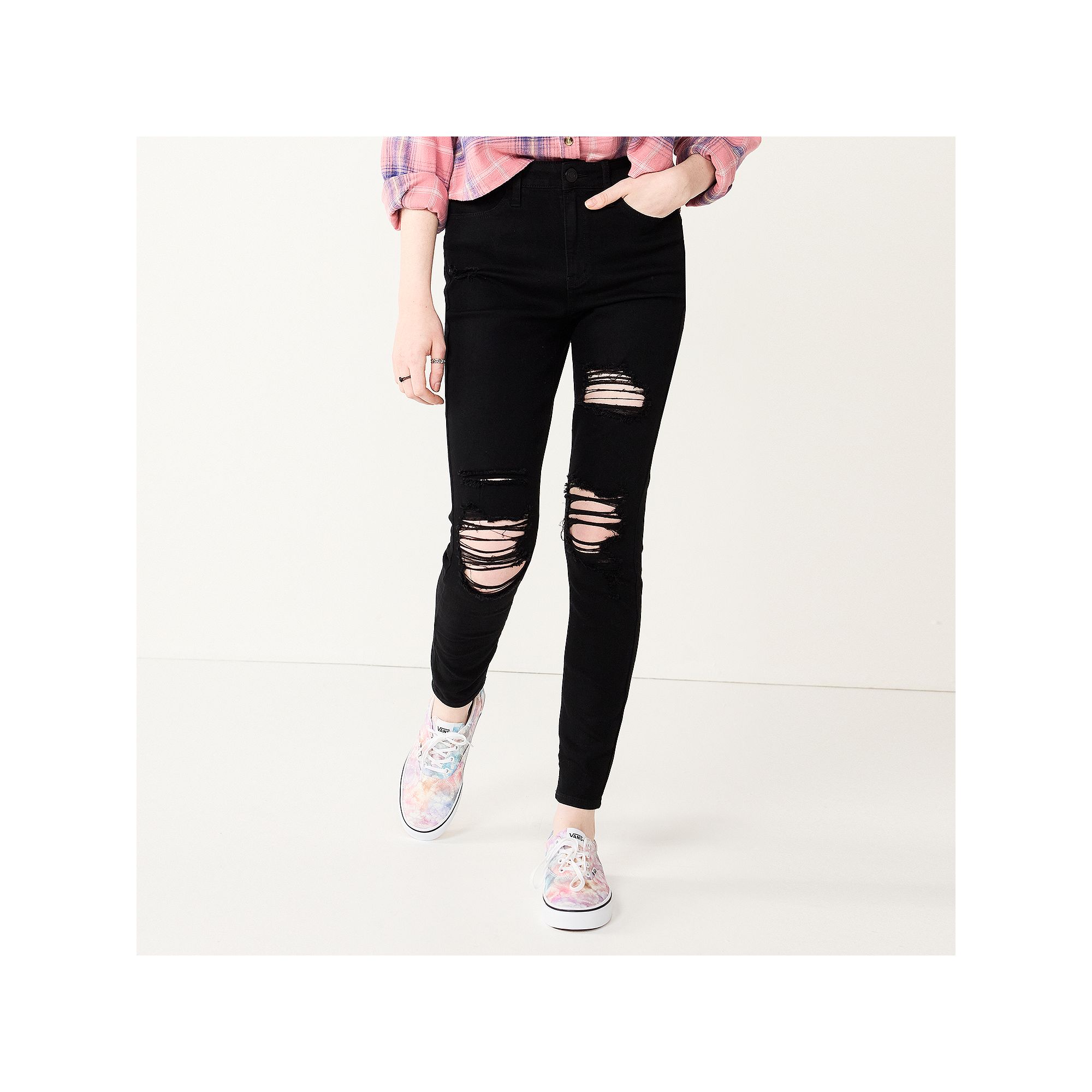 Juniors SO® High Rise Jeggings, Girls, Size: 0, Black Destructed