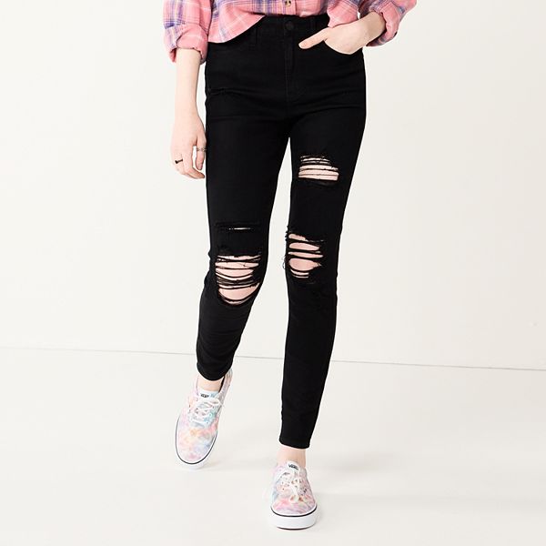 Juniors' SO® High Rise Jeggings - Black Destructed (5 SHORT)