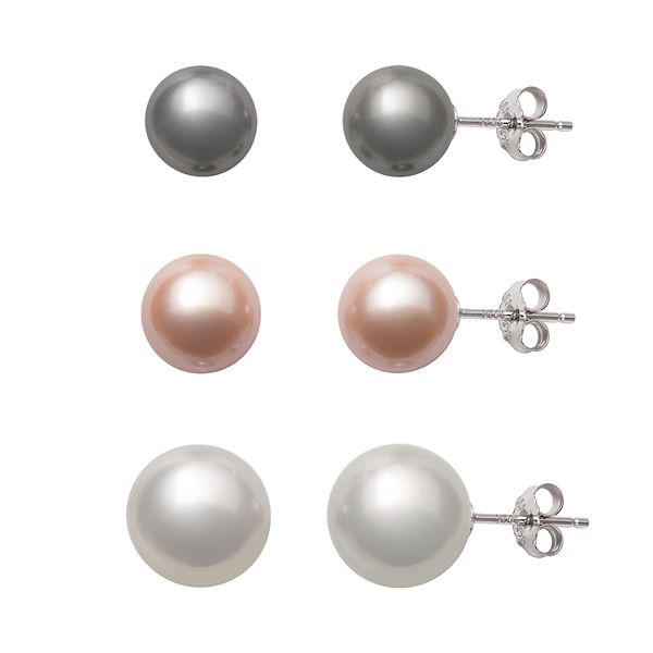 Sterling Silver Freshwater Pearl Stud Earring Set