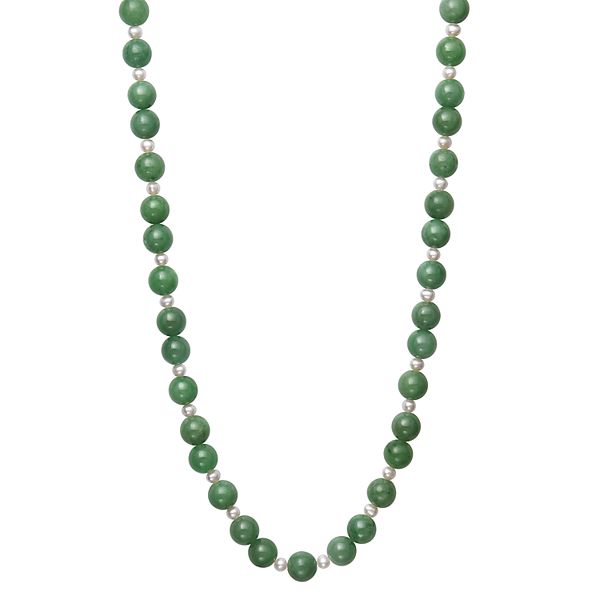 Sterling Silver Freshwater Pearl and Dyed Green Jade 24