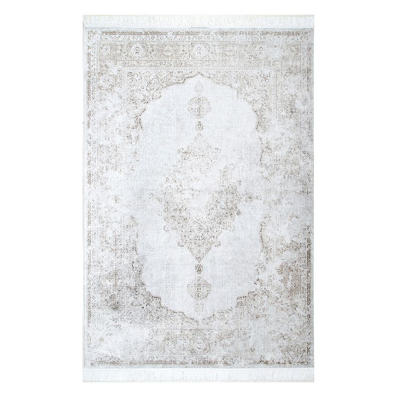 nuLOOM Vintage Medallion Cantrell Fringe Rug, White, 7.5X10 Ft