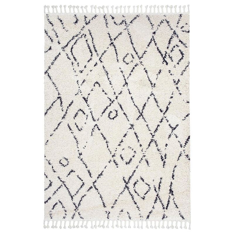 nuLOOM Nieves Moroccan Diamond Tassel Rug, White, 9X12 Ft