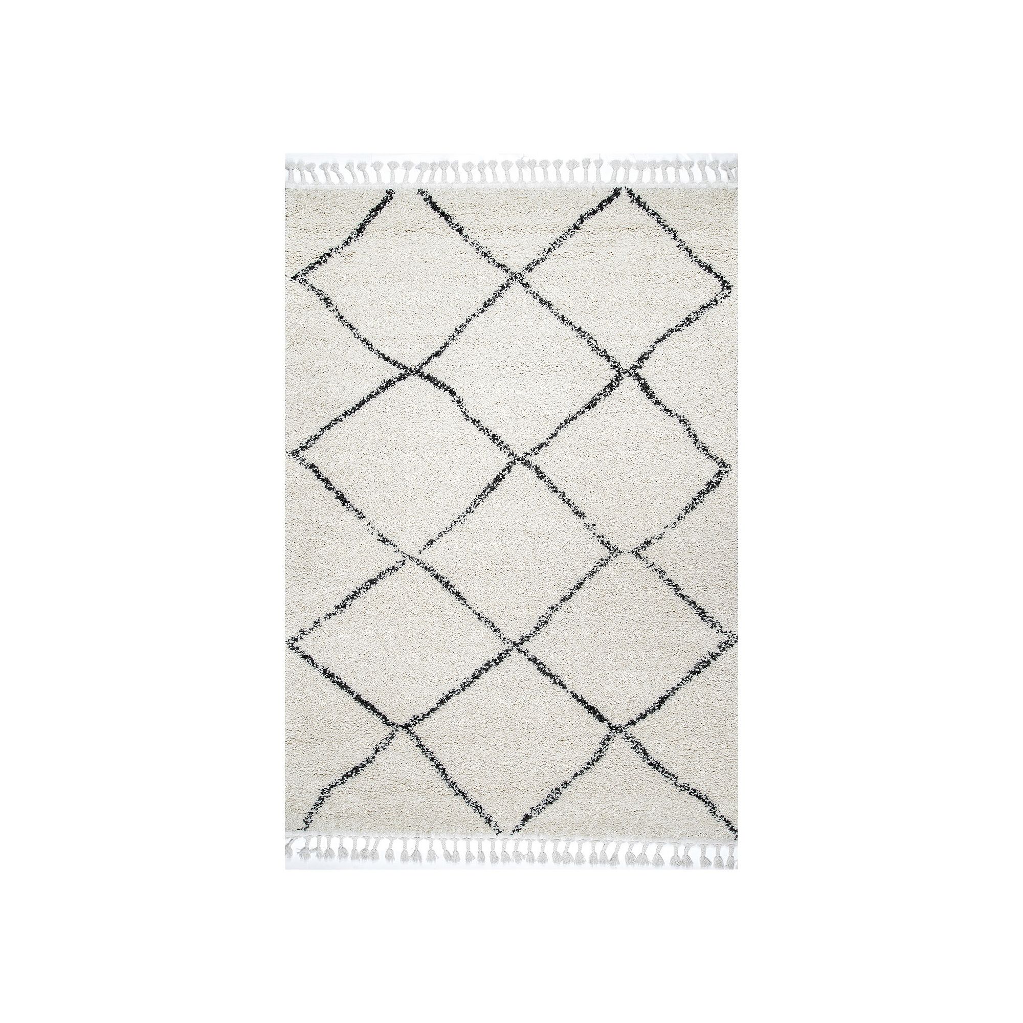 nuLOOM Jessie Moroccan Lattice Tassel Rug, Off White