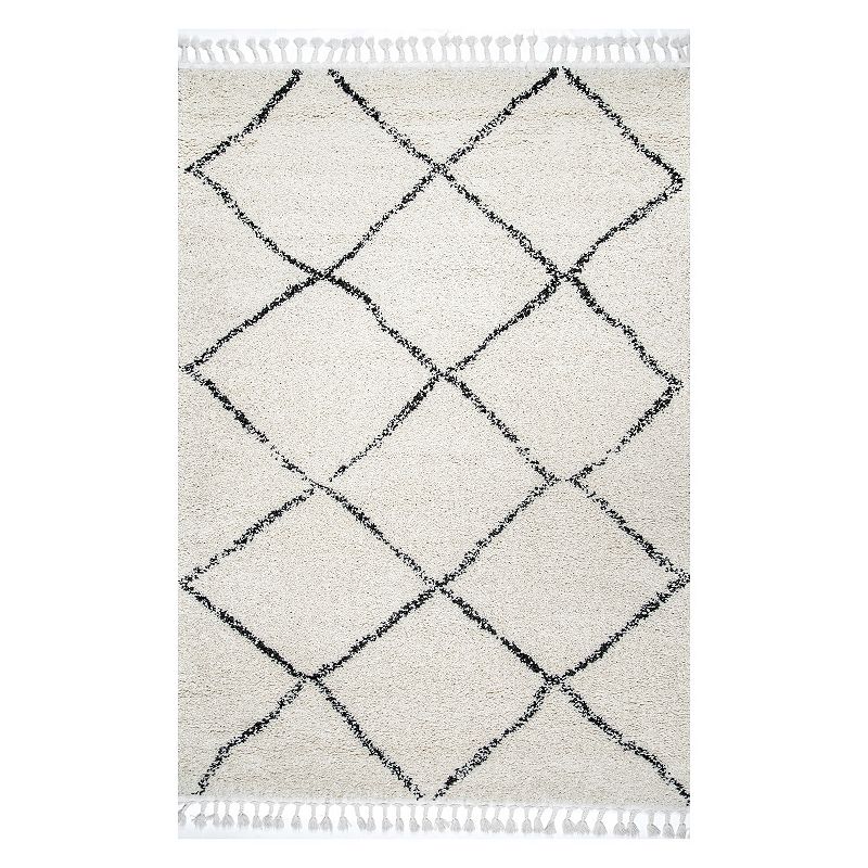 nuLOOM Jessie Moroccan Lattice Tassel Rug, White, 10Ft Sq